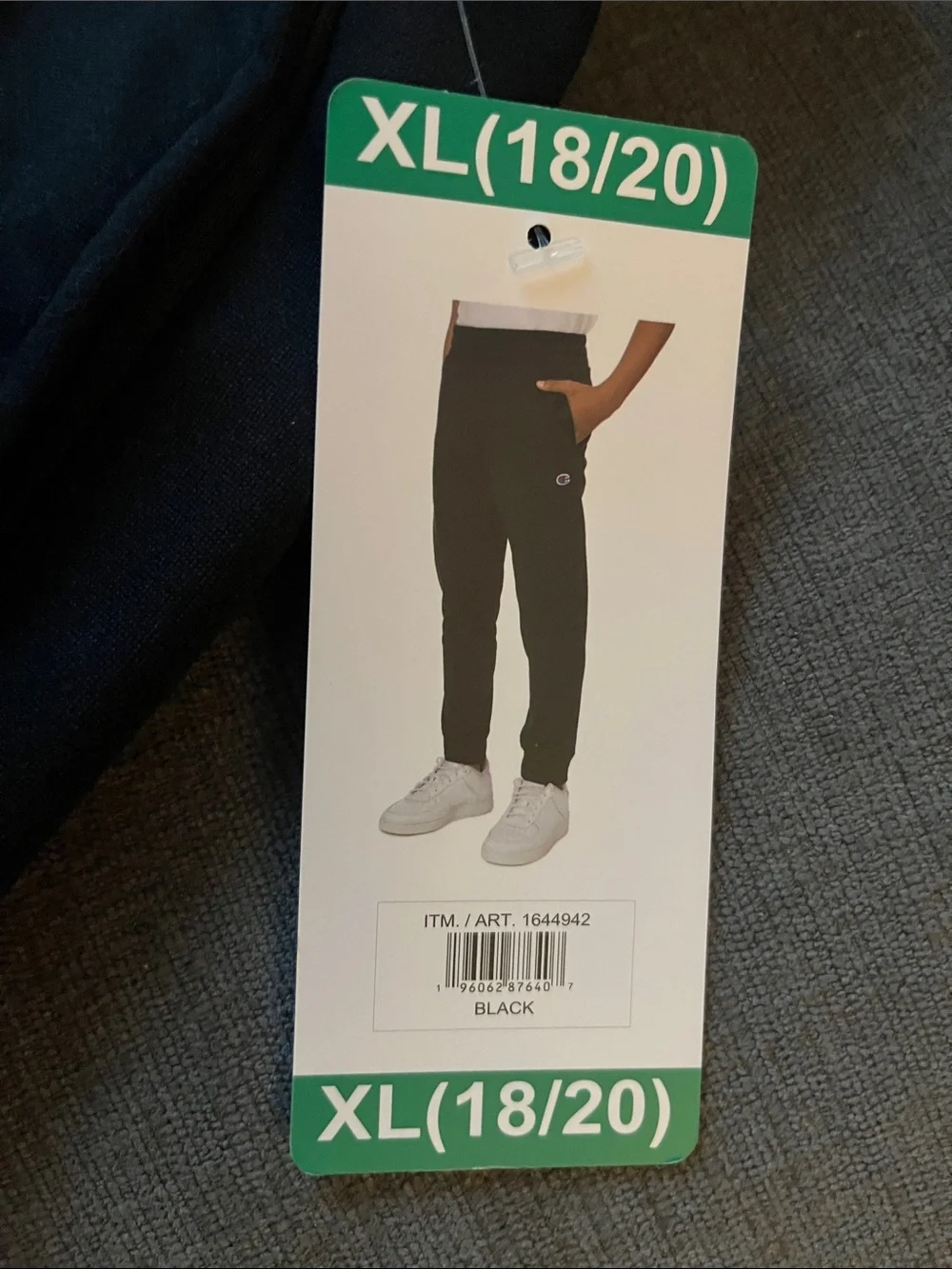 NWT Champion Kids Joggers Black with Logo Patch Size XL 18/20